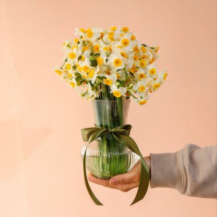 گلدان نرگس مینیمال کوچک ۵۰ شاخه نرگس