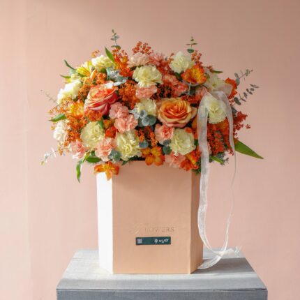 باکس گل پاییزی رز نارنجی