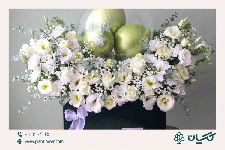 عکس باکس گل برای تولد عشقم مدل سانان همراه با بادکنک بوبو