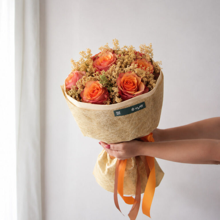 دسته گل رز نارنجی